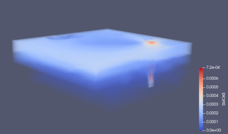 Pressure, temperature, and smoke data, generated by a fluid-dynamics simulation